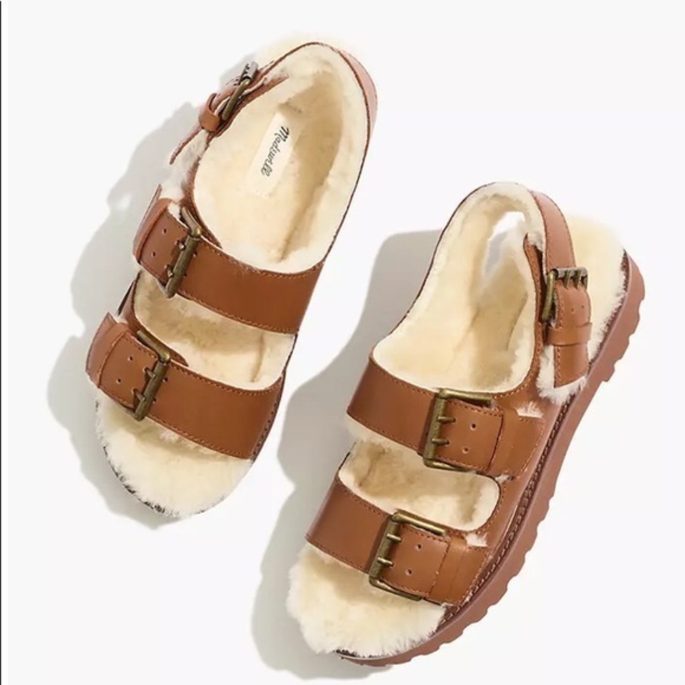 NIB Madewell Sherpa Lined Madalyn Sandal Tan Size 7.5